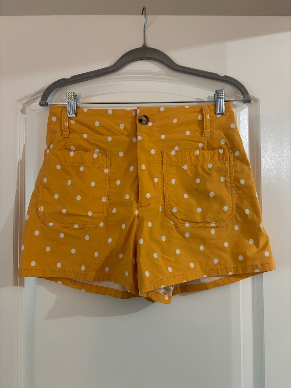 Mustard polka dot Maeve Anthropologie High-Rise Colette magic fabric Shorts